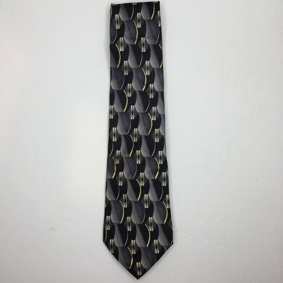 Arrow Mens 100% Silk Tie Necktie Geometric Gray Black Yellow Blue Office Church - Picture 3 of 7